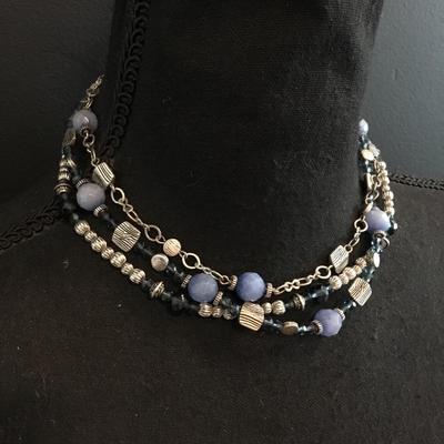 Vintage premier design, beautifully Silver-tone lapis gemstone bead necklaces