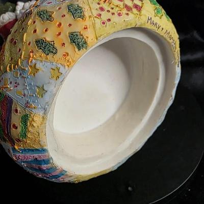 Whimsical Santas Holiday Figurine • Vibrant Patchwork Sack Design • Festive Hand-Painted Christmas Decor