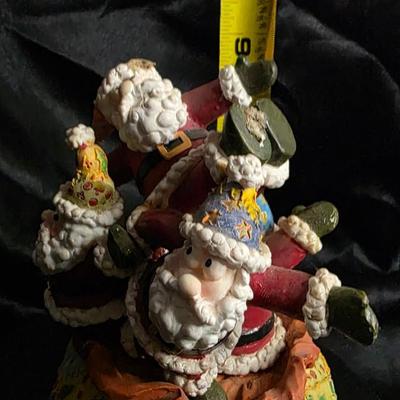 Whimsical Santas Holiday Figurine • Vibrant Patchwork Sack Design • Festive Hand-Painted Christmas Decor