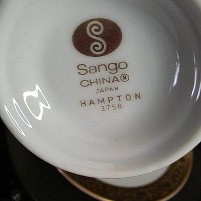 Vintage Sango Hampton 3758 Porcelain Cup and Saucer - Elegant Gold and Black Floral Trim