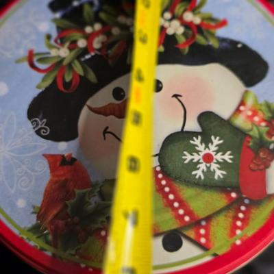 Vintage Snowman & Cardinal Christmas Tin - Let It Snow Holiday Cookie Canister