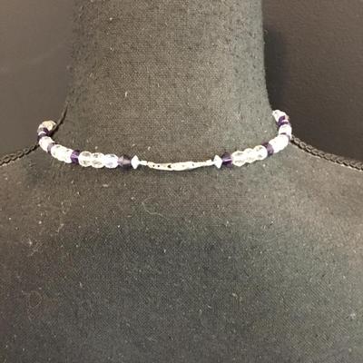 Beautiful Silver-tone, grape purple crystal bead necklace
