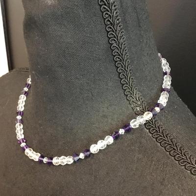 Beautiful Silver-tone, grape purple crystal bead necklace