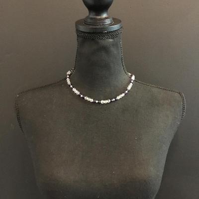 Beautiful Silver-tone, grape purple crystal bead necklace