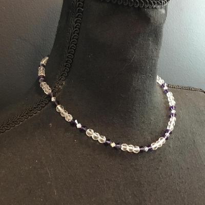 Beautiful Silver-tone, grape purple crystal bead necklace