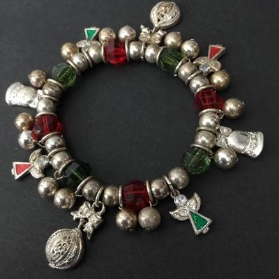 Cute vintage, faux glass, Silver-tone charm bracelet