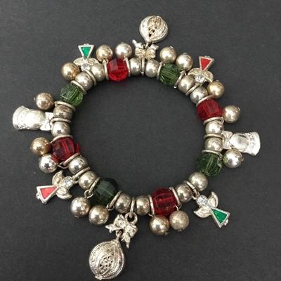 Cute vintage, faux glass, Silver-tone charm bracelet