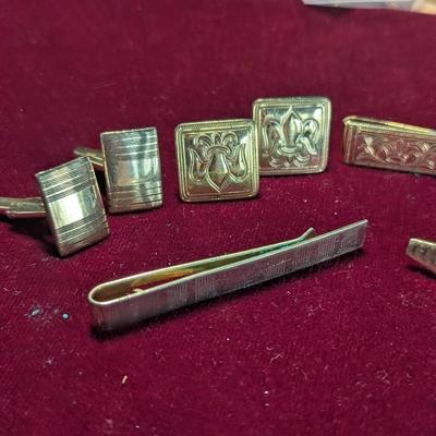 Vintage Tie Clasp & Matching Cuff Links #14