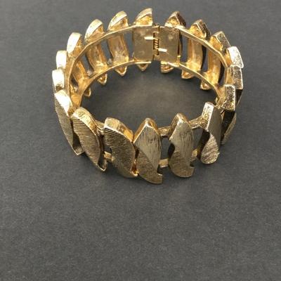 Gold, toned, hinged, clamper bangle bracelet