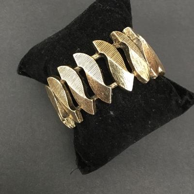 Gold, toned, hinged, clamper bangle bracelet