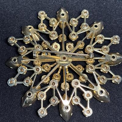 Large Amber & green Rhinestone brooch & earrings