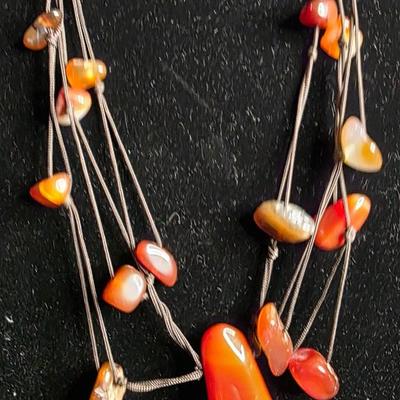 Vintage Multi-Strand Carnelian Nugget Necklace - Hand-Knotted on Waxed Linen Cord