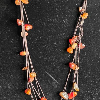 Vintage Multi-Strand Carnelian Nugget Necklace - Hand-Knotted on Waxed Linen Cord