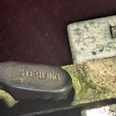 Vintage Tie Clasp & Matching Cuff Links The Post Clip Is Sterling 6 grams #16