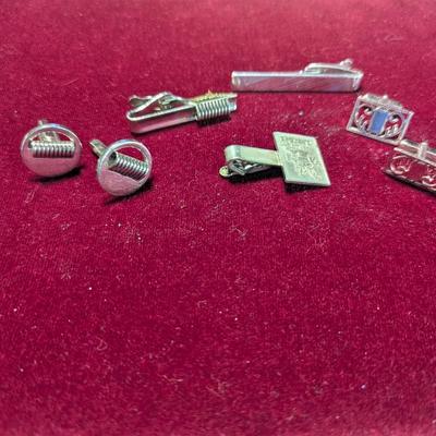 Vintage Tie Clasp & Matching Cuff Links The Post Clip Is Sterling 6 grams #16