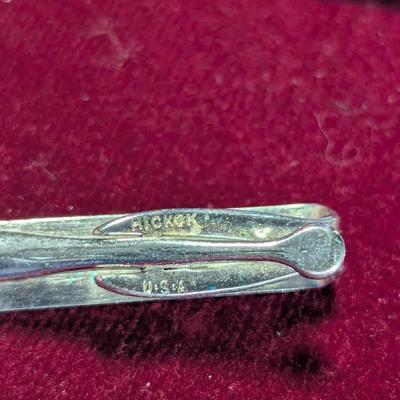 Vintage Tie Clasp & Matching Cuff Links The Post Clip Is Sterling 6 grams #16