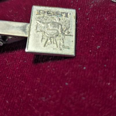 Vintage Tie Clasp & Matching Cuff Links The Post Clip Is Sterling 6 grams #16