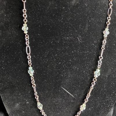 Vintage Aurora Borealis Crystal Station Necklace - Silver Tone Chain with AB Rhinestone Accents