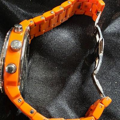 Michael Kors Runway MK-5119 Ladies Chronograph Watch - Orange Resin Strap with Crystal Bezel