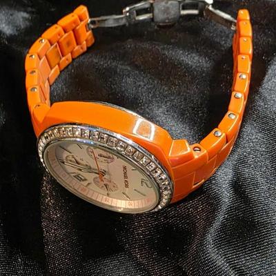 Michael Kors Runway MK-5119 Ladies Chronograph Watch - Orange Resin Strap with Crystal Bezel