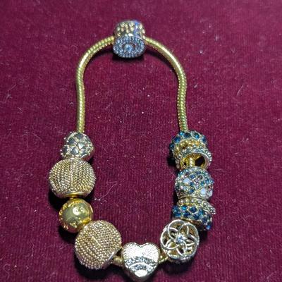 Hand Crafted .925 Sterling Gold & Blue Bracelet #12