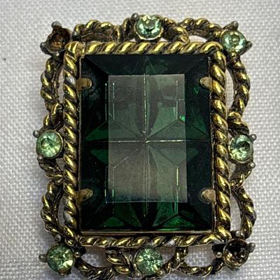 Large emerald-green clip-on earrings