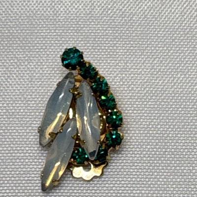 Milk glass Rhinestone Brooch & Earrings