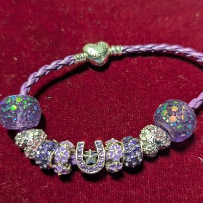 Hand Crafted Faith Bracelet & .925 Pandora Purple & Silver Bracelet #13