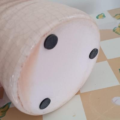 LOT 7: Small Chest of Drawers with Basket, Framed Art, Pottery Vase & More