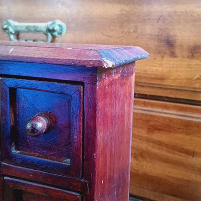 LOT 24: Solid Wood Apothecary Cabinet with Hand Painted Jewelry Chest & Basket