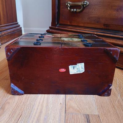 LOT 24: Solid Wood Apothecary Cabinet with Hand Painted Jewelry Chest & Basket