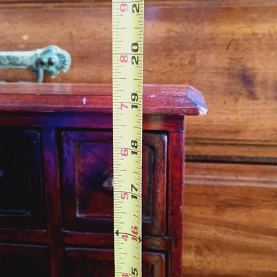 LOT 24: Solid Wood Apothecary Cabinet with Hand Painted Jewelry Chest & Basket