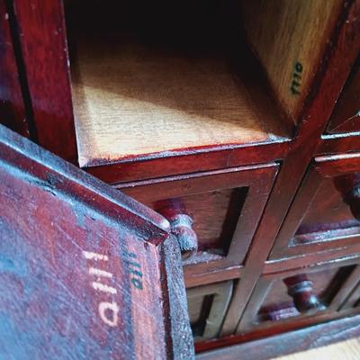 LOT 24: Solid Wood Apothecary Cabinet with Hand Painted Jewelry Chest & Basket