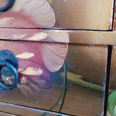 LOT 24: Solid Wood Apothecary Cabinet with Hand Painted Jewelry Chest & Basket