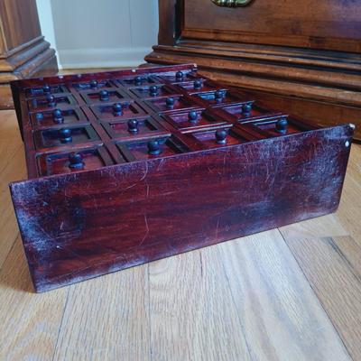 LOT 24: Solid Wood Apothecary Cabinet with Hand Painted Jewelry Chest & Basket