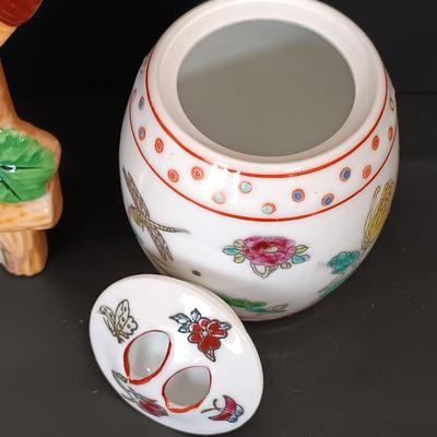 LOT 26: Handmade Bamboo Trays, Wingen Solingen Collectible Turkey Knives, Ceramic Studio Figurine & More