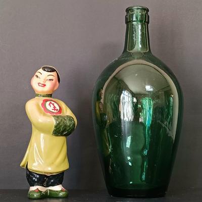 LOT 26: Handmade Bamboo Trays, Wingen Solingen Collectible Turkey Knives, Ceramic Studio Figurine & More