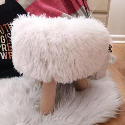 LOT 52: Faux Fur Rug, Back Rest & Stool along with Books