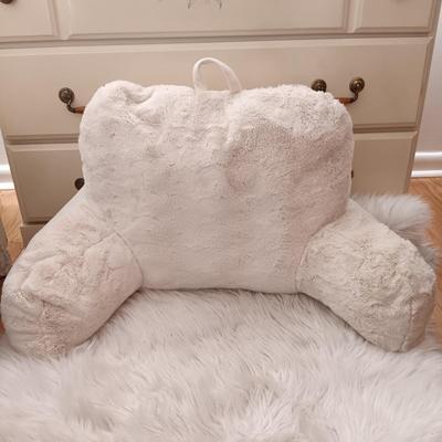 LOT 52: Faux Fur Rug, Back Rest & Stool along with Books