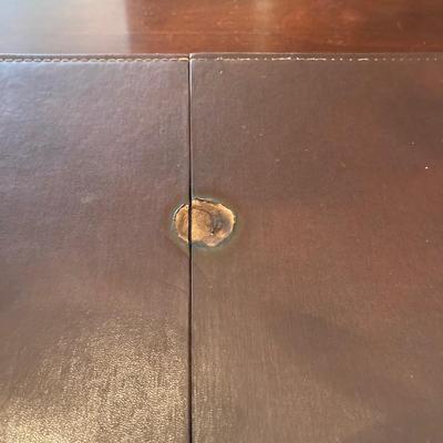 LOT 55: Vintage Drexel Double Pedestal Mahogany Dining Table with Five Chairs and Table Pads