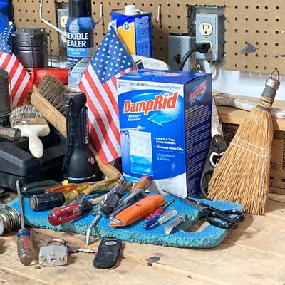 LOT 59: Garage Cleanout - Tools, Lights, Household, Hardware, Air Pump and More