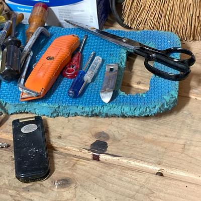 LOT 59: Garage Cleanout - Tools, Lights, Household, Hardware, Air Pump and More