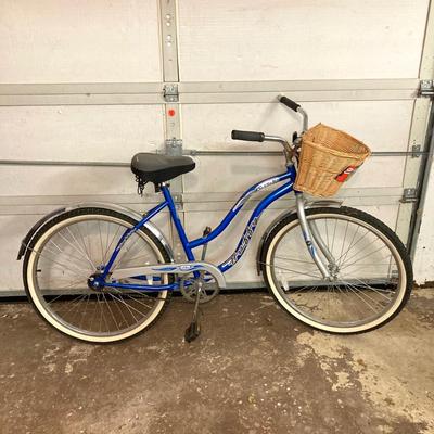 LOT 62: Huffy Santa Fe Bicycle with Bell Basket, Comfort Seat and Helmet
