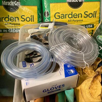 LOT 63: Garden Collection - Miracle Grow Garden Soil, Potting Mix, Tools, Gloves, Bench and More