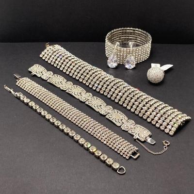 LOT 70: Holiday Bling Collection - Rhinestone Jewelry (Bracelets, Earrings and Ring)
