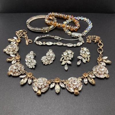 LOT 73: Collection of Vintage Jewelry - Natasha Necklace, Earrings (Weiss) and Bracelets