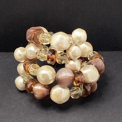 LOT 74: Vintage Jewelry Collection - Miriam Haskell Necklace, Brooch Pin, Stretch Bracelets and More