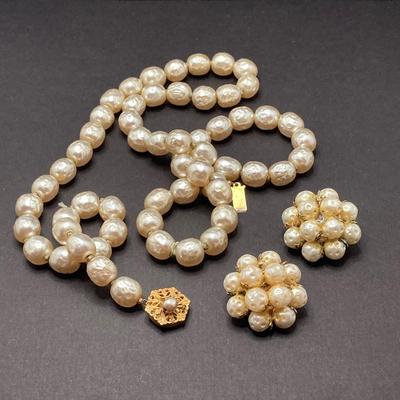 LOT 74: Vintage Jewelry Collection - Miriam Haskell Necklace, Brooch Pin, Stretch Bracelets and More