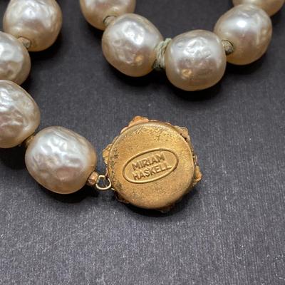 LOT 74: Vintage Jewelry Collection - Miriam Haskell Necklace, Brooch Pin, Stretch Bracelets and More