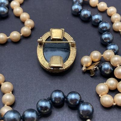 LOT 75: Collection of Vintage Jewelry - Cameo Brooch / Necklace, Bracelets and Earrings